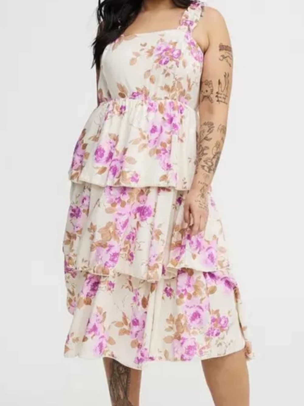 Torrid Cream Midi Dress with Pink Floral Print